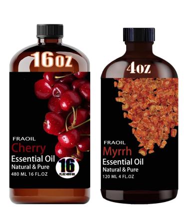 Cherry Essential Oil 16 Fl Oz and Myrrh Essential Oil 4 Fl Oz for Diffuser Humidifier Yoga Cleaning DIY Candle Soap Making Perfume Gift for Essential Oils