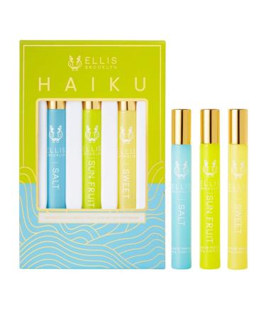 Ellis Brooklyn HAIKU Fragrance Trio - Clean Perfume SALT SWEET & SUN FRUIT Rollerball Perfume for Women Travel Size Perfume Gift Sets for Women SALT SUN FRUIT SWEET 0.33 Fl Oz (Pack of 3)