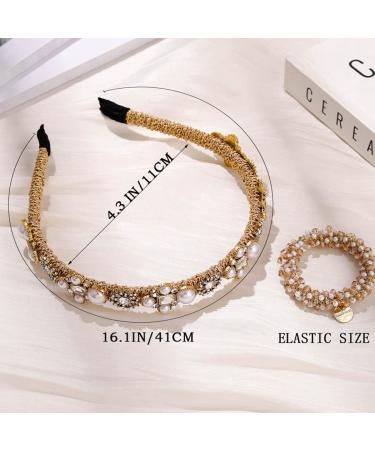 Sinalty Gold Pearls Baroque Rhinestones Headband with Beaded Hair Ties - Women's Fashion Hair Accessory - Buy Online on GoSupps.com