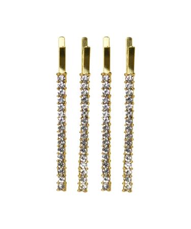 Clear Rhinestone Studded Hair Barette Bobby Pin Clip | 4 Count | Gold
