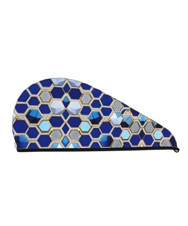 Blue Hexagon & Diamond Coral Velvet Dry Hair Cap | Travel Pool & Bath Use - Buy Online on GoSupps.com