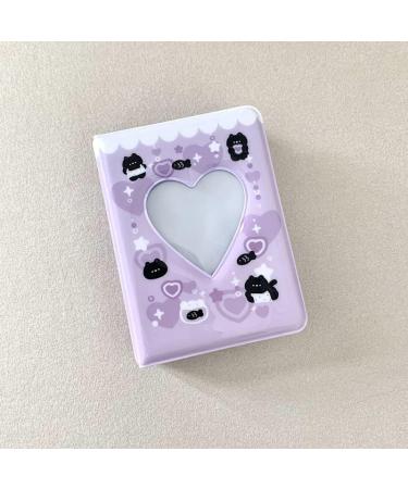 3 Inch Mini Photo Album Heart Hollow Card Binder | Kpop Photo Card Holder with Pendant | 40 Pockets | Purple Black Cat Design - Buy Online on GoSupps.com