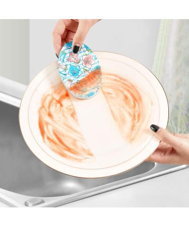 3-Pack Cleaning Kitchen Sponges Oval Blue Flowers Stripes Kitchen Cellulose Dishwashing Wood Pulp Cotton - Buy Online on GoSupps.com