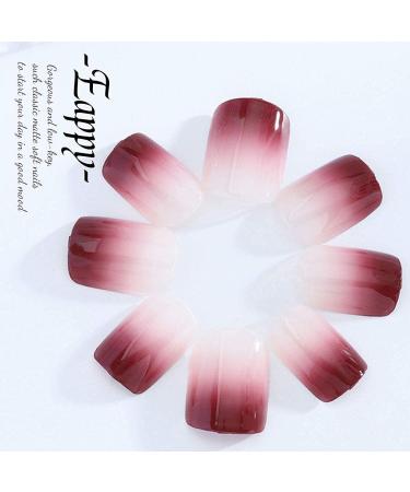 Yovic French Glossy Press on Nails Short Ombre Red - 24PCS Coffin False Nails for Women and Girls - Buy Online on GoSupps.com
