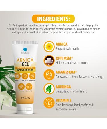Dr. Robaina Arnica Gel 4 oz Concentrated Arnica montana with MSM Magnesium & Vitamin E | Unscented Cooling Gel for Thin Skin & Bruised Areas | Fast-Absorbing Non-Greasy | Made in USA 1 Unit - Buy Online on GoSupps.com