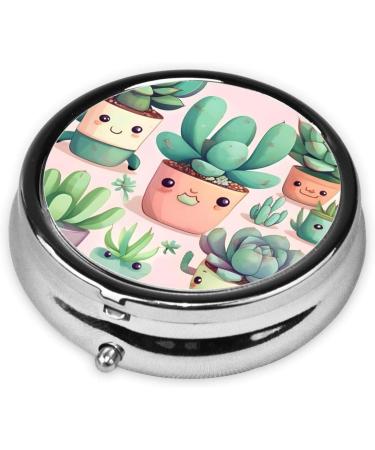 Lovely Succulent Plants Round Pill Box | 3 Compartment Portable Travel Organizer for International Shipping - Buy Online on GoSupps.com