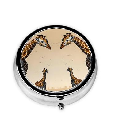 Mother and Child Girafferound Pill Box 3 Compartments Round Pill Box Organizer for Purse Or Pocket &*Portable Travel Pill Box