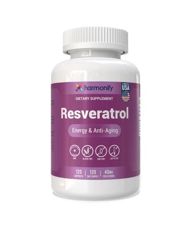 HARMONIFY Resveratrol Supplement - Pure Trans-Resveratrol from Japanese Knotweed - Supports Energy & Anti-Aging - Potent Antioxidant - 120 Capsules for 120 Day Supply - Made in USA Lab Tested