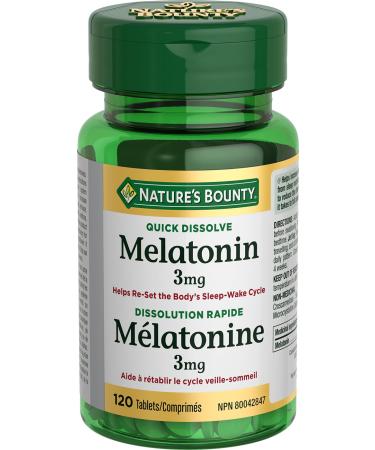 Nature's Bounty Melatonin Pills Supplement Helps Reset Body's Sleep Wake Cycle 3mg 120 Tablets