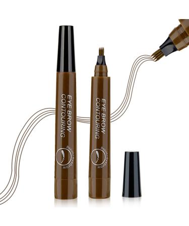 2PCS Eyebrow Pencil Brow Pencil Eyebrow Microblading Pen Waterproof Eyebrow Pen with 4 Micro-Fork Tips Create Natural Eyebrow Makeup - 02 Dark Brown