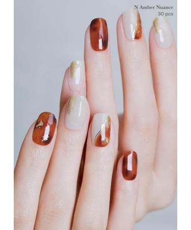 Ohora Semi Cured Gel Nail Strips - Amber Nuance | Easy Application Long Lasting Salon-Quality | Brown Patterned | Compatible with UV/LED Lamps | Includes Prep Pads Nail File & Wooden Stick - Buy Online on GoSupps.com