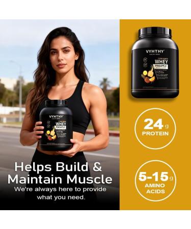 VYHTHY Pineapple Flavored Whey Protein Powder 24g Protein per Serving Fast-Absorbing Concentrated whey Protein Low Sugar Gluten-Free Natural Flavor 2 lbs/32 oz. - Buy Online on GoSupps.com