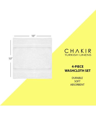 Chakir Turkish Linens 100% Cotton Premium Turkish Towels - Hotel & Spa Quality | Soft & Absorbent (4-Piece Washcloths, White) - Buy Online on GoSupps.com