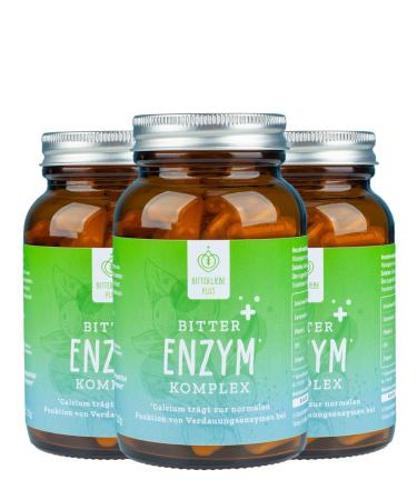 Bitter love of bitter enzyme* complex capsules with 5 digestive enzymes - against flatulence - with papain lactase alpha -amylase lipase and protease -3er set