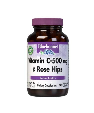 Bluebonnet Nutrition Vitamin C-500 mg Plus Rose Hips Vegetable Capules for Immune Health for Antioxidant Protection Soy Free Gluten Free Non-GMO Kosher Dairy Free Vegan 90 Count 1 90 Count (Pack of 1)