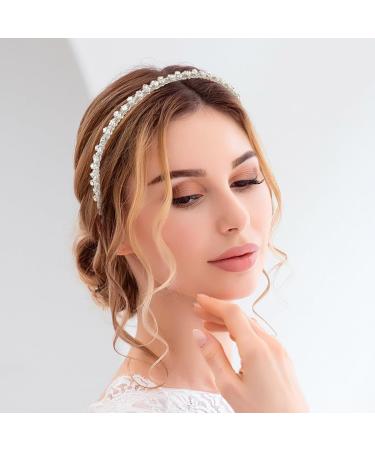 Flayem Wedding Rhinestone Headband Bridal Crystal Headband Glitter Narrow Hair Band Hoop Wedding Hair Accessories for Women and Girls (White) - Buy Online on GoSupps.com