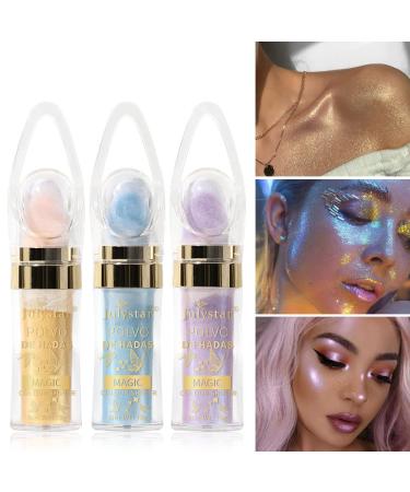 Fairy Powder Highlighter Stick - 3 Colors | Glitter Sparkle Face & Body Highlight | High Gloss Blusher with Makeup Sponges - Buy Online on GoSupps.com