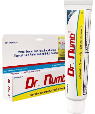 Dr. Numb 4% Lidocaine Cream - Maximum Strength Pain Reliever with Vitamin E - Prompt Soothing Relief from Painful Burning Itching & Local Discomfort - Temporary Relief Pain for Hemorrhoids - 30g (1)