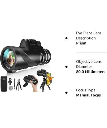 80x100 HD Monocular Telescope - Dawdory High Power Monocular with Smartphone Adapter & Tripod - Night Vision for Hunting, Star Watching, Bird Watching - Ideal for Wildlife, Camping, Hiking - Black - Buy Online on GoSupps.com