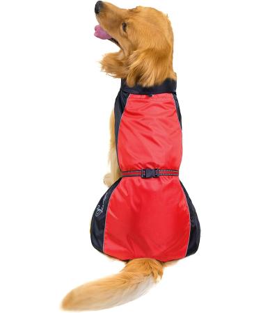 Ranphy Waterproof Dog Jacket - Reflective Rain Cover for Medium & Large Breeds Ultra-Light Breathable with Abdominal Protection - Perfect for Dachshunds & Labradors (8XL 90cm Breast Size) - Red & Black - Buy Online on GoSupps.com