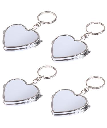 LotCow 4Pack Portable Heart Shape Metal Folding Mirror Cosmetic Mirror Compact Mirror with Key Ring Keychain