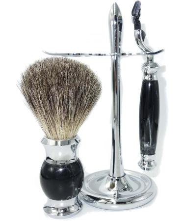 GHQYP Men's Shaving Brush Set - Fashionable Razor Holder Natural Hair Metal Stand 10x16.5cm Silver - Enhance Your Grooming Experience - Buy Online on GoSupps.com