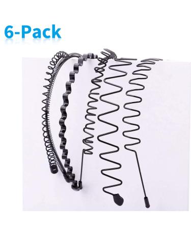 Sporgo Metal Hair Band Set - 6 Black Wave Slide-Resistant Headbands for Men & Women | Elastic Hair Accessories for Sports & Yoga - Buy Online on GoSupps.com