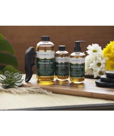 Cosmetasa Sore Muscle Massage Oil & Massager - Soothes Muscle & Joint Pain with Arnica, Peppermint, Chamomile & Lavender Oil 8.8oz - Buy Online on GoSupps.com