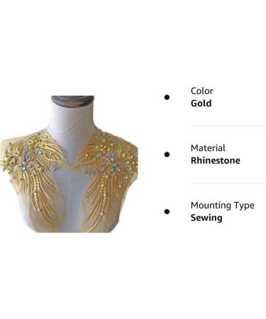 Mirror Pair Beaded Floral Lace Applique with Colorful Rhinestones, Jewelry Motif Embroidery Shoulder Patch for Party Costumes and Dance Dress in Gold - Buy Online on GoSupps.com