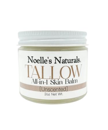 Noelle's Naturals 100% Grassfed Tallow Balm (2oz) - Unscented - Fragrance Free - Paleo Skincare - Herb-Infused - Moisturizing Body Butter for Dry Skin Stretch Marks & More!