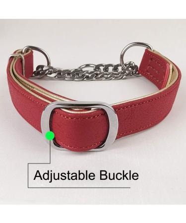 Komate Strong Dog Choke Collar | Adjustable Stainless Chain & Leather | Anti-Escape Training Collar for Small-Medium Dogs | Red (L Neck 38-55cm, S Neck 38-55cm) - Buy Online on GoSupps.com