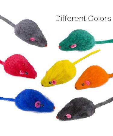 Yangbaga Real Fur Mice Rattle 14 Pack Cat Toys for Kittens - Rainbow Mice Rabbit Feather Collection - Buy Online on GoSupps.com