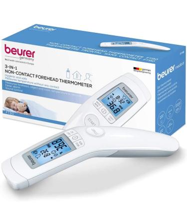 Beurer 3-in-1 Digital Thermometer - Non-Contact Infrared Thermometer w/Memory Slots - Large Display w/Fever Alarm High Accuracy Forehead Thermometer for Adults and Kids (Forehead)
