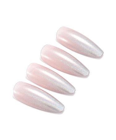 Brishow Pink Coffin Artificial Nails - Long Press-On Ballerina Acrylics - 24 Full Cover Stick-On Nails for Women & Girls - Buy Online on GoSupps.com