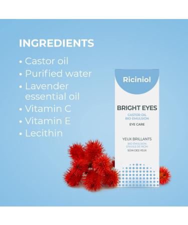 Riciniol Bright Eyes: Castor Oil Emulsion with Vitamin C & E, Lavender Essential Oil - 15ml for Eyelash & Eyebrow Growth - Buy Online on GoSupps.com