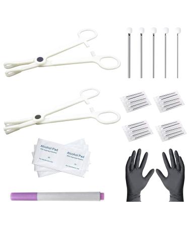 Ear Nose Piercing Needles Body Piercing Needles Kit Mix Size 12G 14G 16G 18G 20G Stainless Steel Piercing Jewelry Kit with 2 Pcs Different Piercing Clamps and Alcohol Pads, Marker Pen (Type A)
