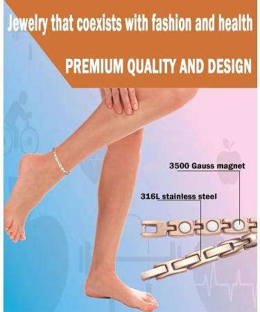 Titanium Magnetic Anklet for Women - Copper Grain Jewelry (24 cm 8 mm) - Silver - Enhance Wellness & Style - Buy Online on GoSupps.com
