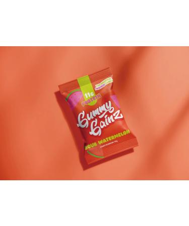 Gummy Gainz Protein Candy Gummies | High Protein Candy | 11g Protein per Serving | Fat Free Naturally Flavoured No Artificial Sweeteners Gluten Free Soy Free | Box of 12 Bags (Sour Watermelon) Sour Watermelon Box of 12 - Buy Online on GoSupps.com