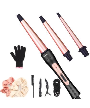 Curling Iron Wand Set  Curling Wand 3 in 1 Hair Curling Wands Interchangeable Ceramic 0.35-1.25inch Barrel Hair Curler  with Heat Resistant Glove