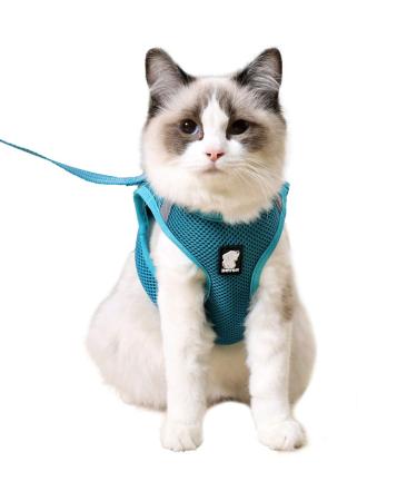 Heywean Cat Harness and Leash - Ultra Light Escape Proof Kitten Collar Cat Walking Jacket with Running Cushioning Soft and Comfortable Suitable for Puppies Rabbits Small Turquoise