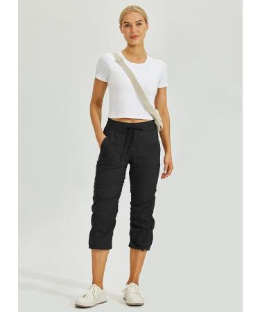 Willit Women's Striped Capris Hiking Travel Pants - Lightweight Quick Dry Drawstring Workout Pants with Pockets - Black XX-Large - Buy Online on GoSupps.com
