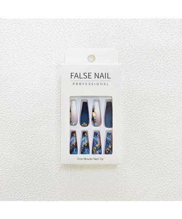 Blue Coffin Press on Nails with Gold Foil & Rhinestone Design - 24Pcs Medium Fake Nails for Women and Girls - Buy Online on GoSupps.com