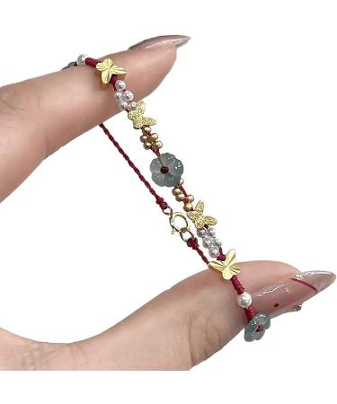 Oralgo Handmade Chinese Style Bracelet - Elegant Flower Butterfly and Pearl Woven Design for Women - Happiness Charm - Buy Online on GoSupps.com