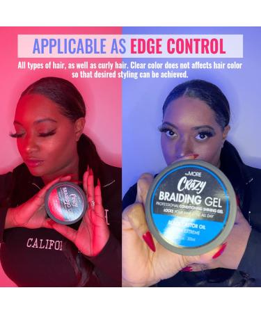 MORE Crazy Conditioning Shining Braiding Gel - Extra Extreme Hold for All Hair Types | Clear Styling Gel for Braiding, Twisting, and Edges - Enriched with Black Castor Oil for Scalp Nourishment, Hair Growth, and Shine - Buy Online on GoSupps.com