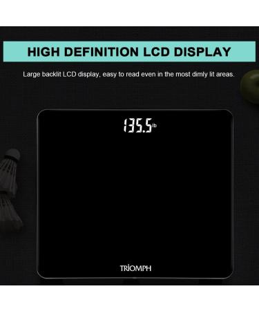 Triomph Digital Body Weight Scale - Ultra Slim Design, 6mm Tempered Glass, 400lb Capacity, Black - Buy Online on GoSupps.com