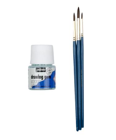 Pebeo Easy Peel Liquid Latex Masking Fluid - Drawing Gum - For Ink - Watercolor - Gouache Painting & Illustration - Fine Arts & Crafts Supplies - 45ml Bottle Bundled with Natural Short Handled Brushes with Camel Hair - S...