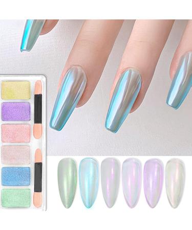 Folmywy Chrome Nail Powder Aurora Set 6 Colors Metallic Mirror Effect Pigment Solid Iridescent Neon Manicure Glitter Home DIY Salon Gel Fingernails Polish Aurora Color - Buy Online on GoSupps.com