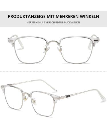 Lanomi Men's Blue Light Filter Reading Glasses - Rectangle Metal Semi-Frame UV400 Protection - Anti-Blue Computer Glasses - 0.0 Diopters - Buy Online on GoSupps.com