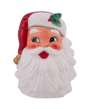 Transpac Santa Bright Red and Classic White 11.75 Inch Ceramic Christmas Cookie Jar