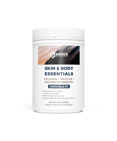 Renue By Science Skin & Body Essentials | Collagen Peptides Electrolytes Creatine & BCAA Powder | Collagen (12g) Creatine Monohydrate (4g) per Serving with Taurine & Glycine | Made in USA - Chocolate